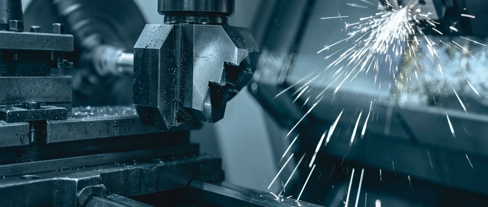 Machine tool cutting metal with sparks, a demanding servomotor application