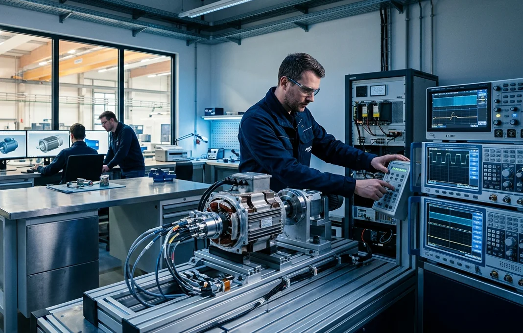 Mavilor engineer testing a servomotor on the measurement bench