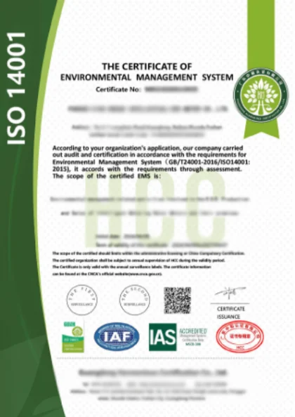 ISO 14001:2015 certificate