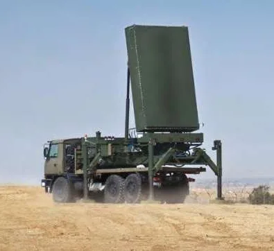 Mobile radar system on a military vehicle