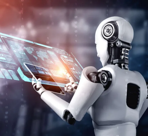 Humanoid robot operating a control screen