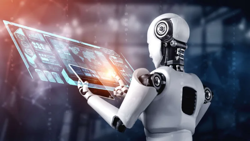 Humanoid service robot working with a data interface